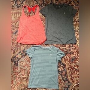 Under Armour Coral, Gray, and Blue Tops Trio, Medium